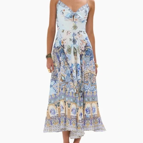 Camilla Salvador Summer Long Silk Maxi Dress‎ With Tie Front Size Small - Picture 6 of 16